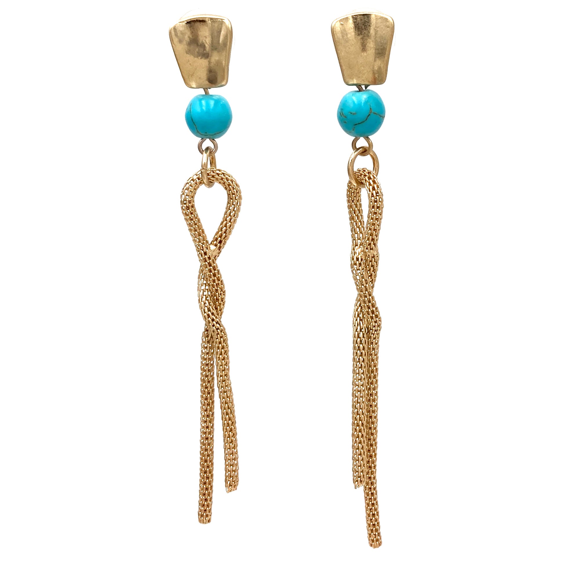 Turquoise Gold Mesh Chain Dangle Earrings