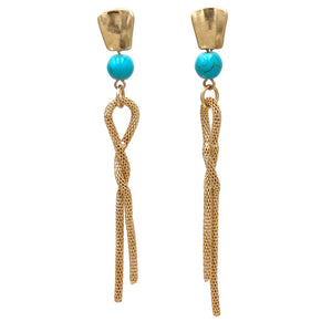 Turquoise Gold Mesh Chain Dangle Earrings