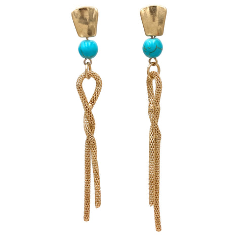 Turquoise Gold Mesh Chain Dangle Earrings