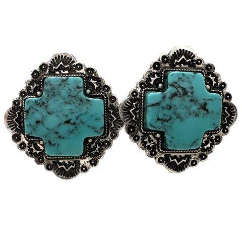 Cross Concho Stud Earrings