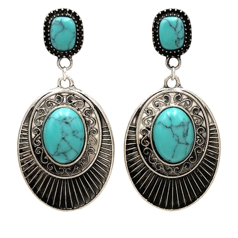 Turquoise Stone Native Sun Dance Earrings