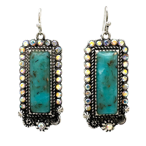 AB Rhinestone Turquoise Stone Western Dangle Earrings