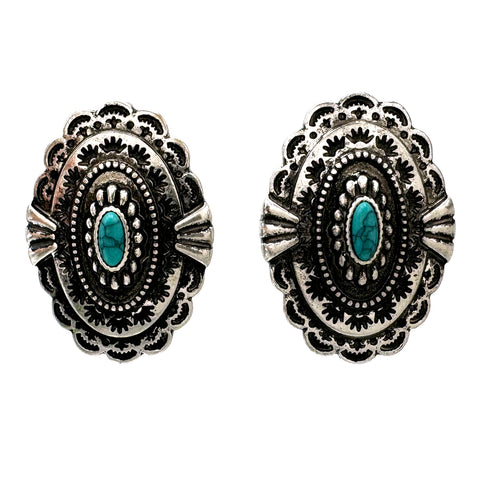 Oval Concho Stud Earrings