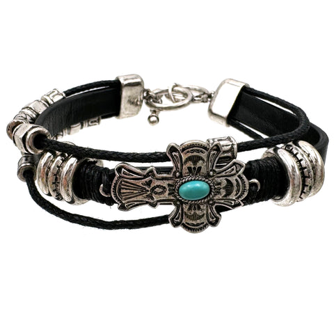 Cross Leather Rope Bracelet