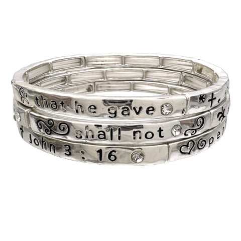 John 3:16 Bible Verse Inscription Three Piece Stretch Bracelet