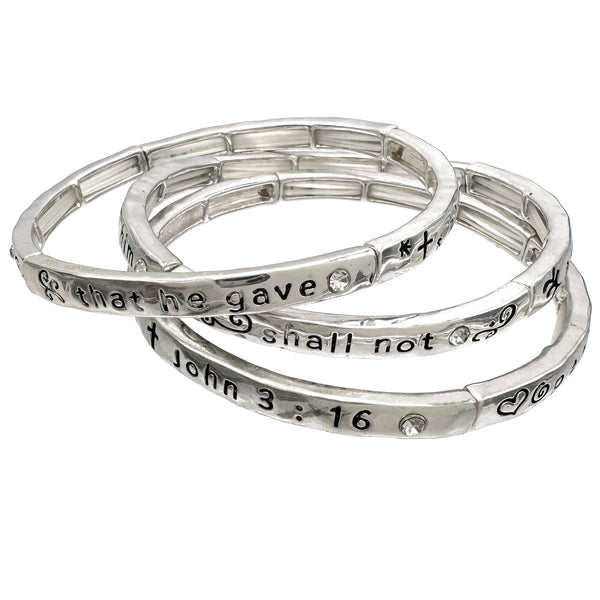 John 3:16 Bible Verse Inscription Three Piece Stretch Bracelet