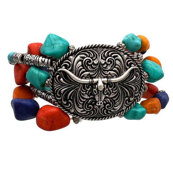 Longhorn Turquoise Pebbles Western Chunky Bracelet