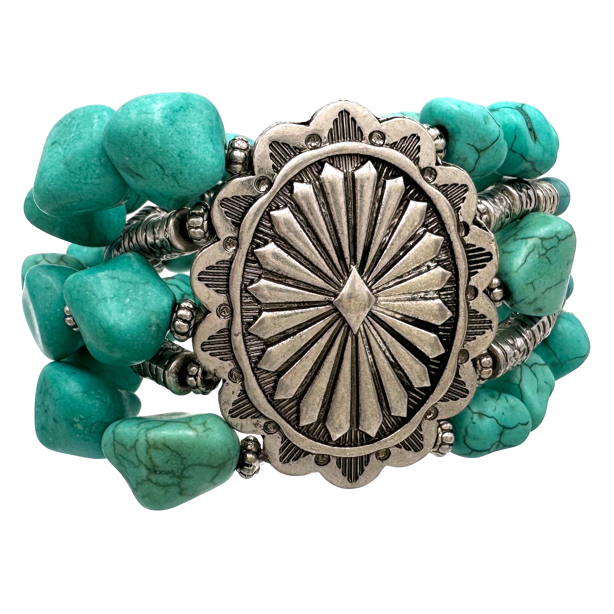 Concho Turquoise Pebbles Western Chunky Bracelet