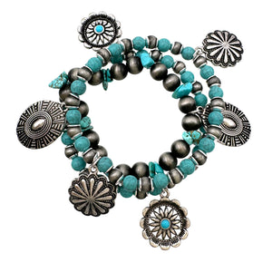 Concho Charms Turquoise Navajo Beads Three Piece Bracelet