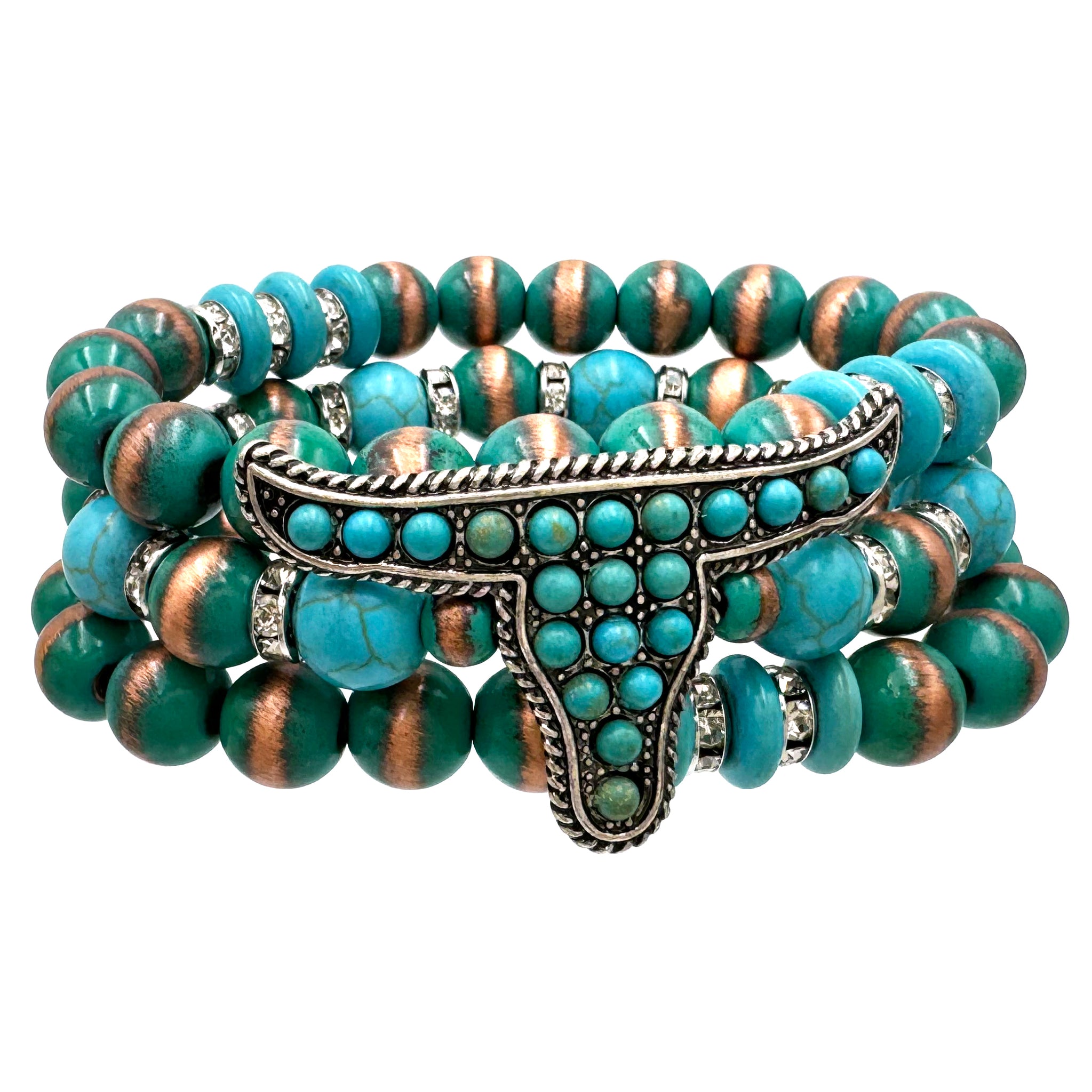 Longhorn Turquoise Navajo Beads Three Piece Bracelet