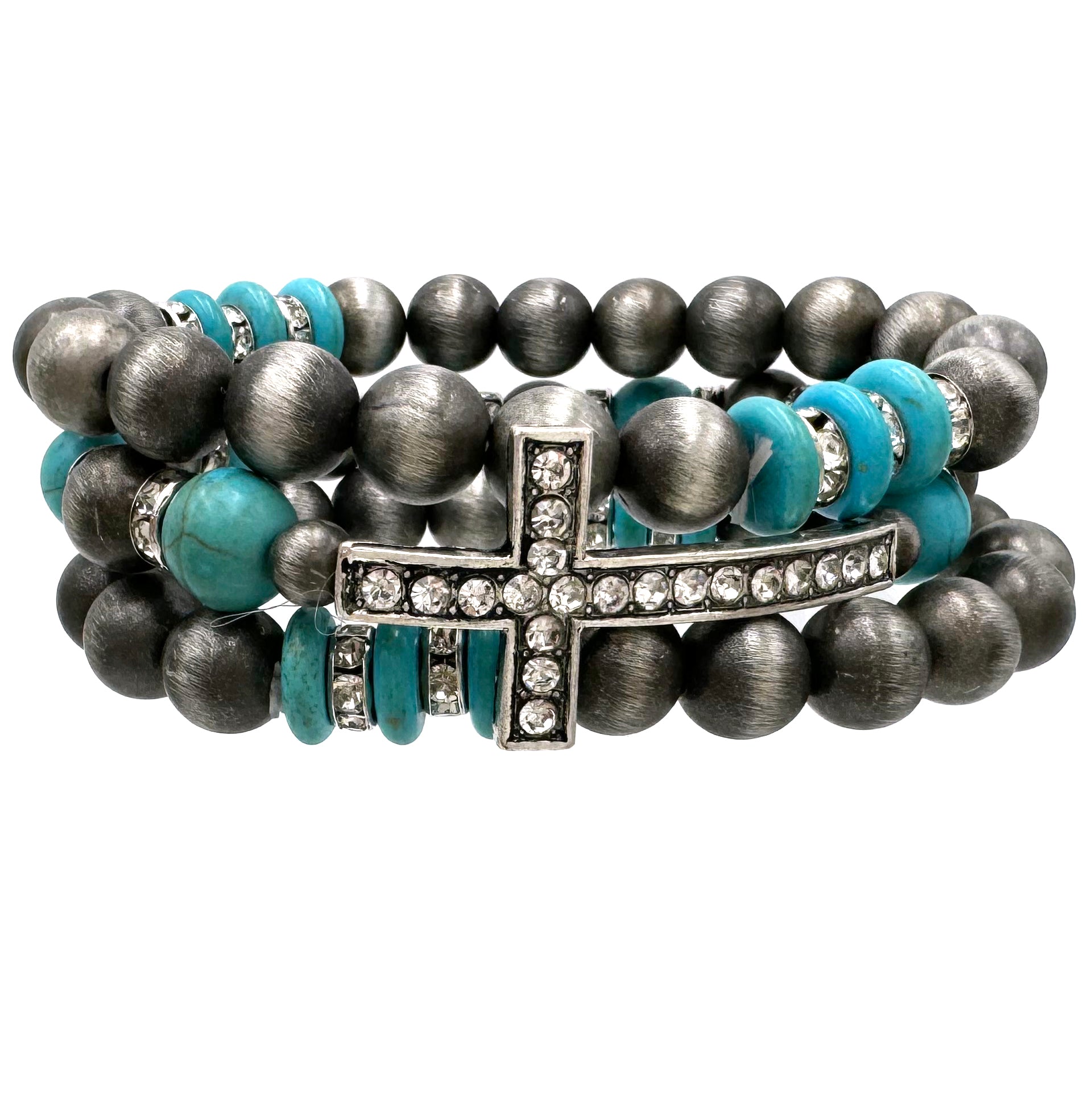 Cross Turquoise Navajo Beads Three Piece Bracelet