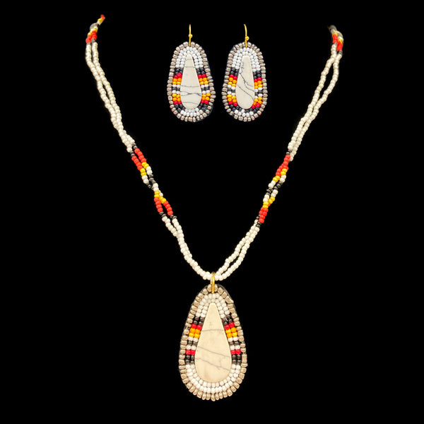 Western Native Clay Seed Beaded Necklace Earrings Set