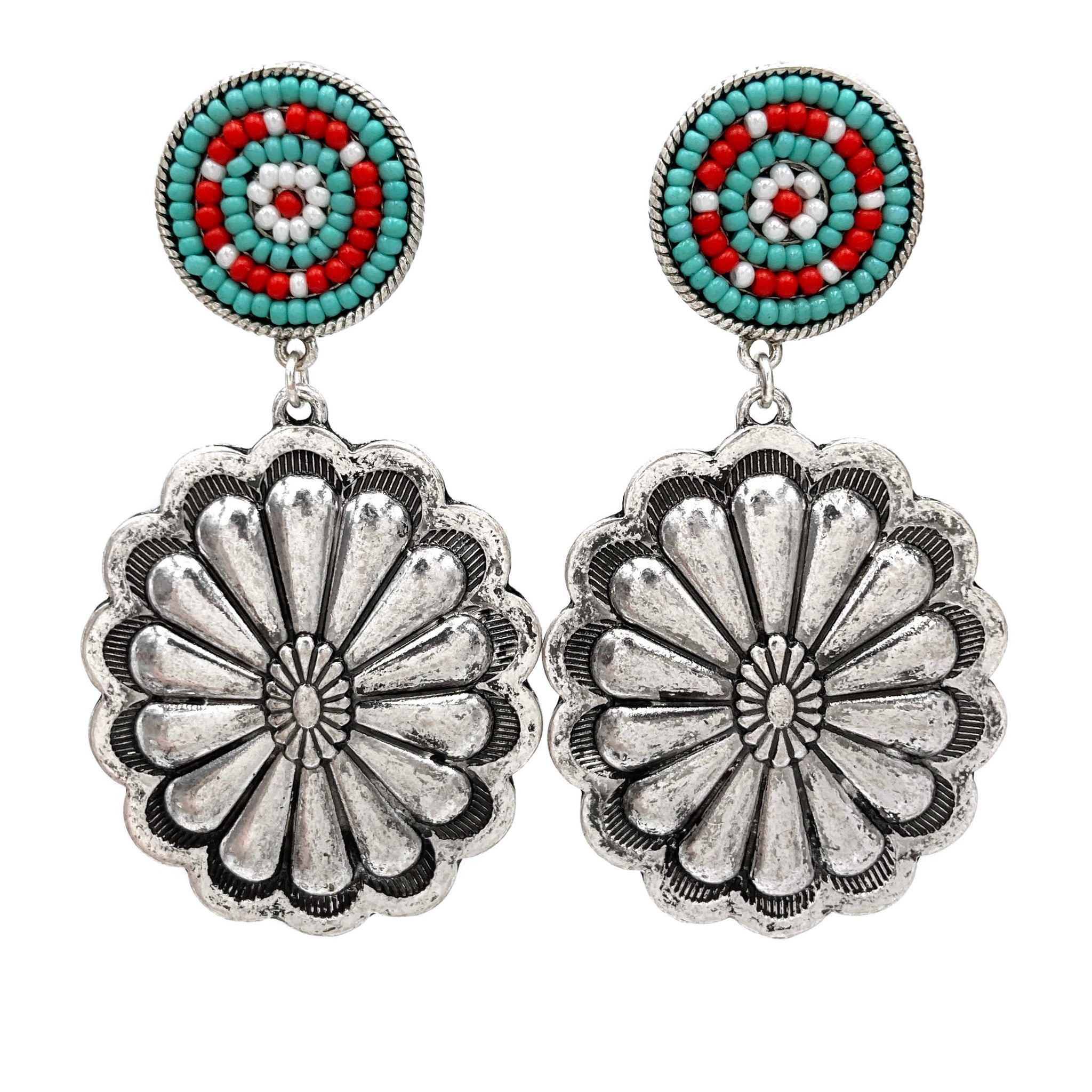 Naja Squash Blossom Concho Turquoise Bead Earrings