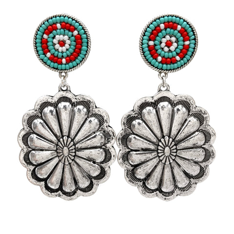 Naja Squash Blossom Concho Turquoise Bead Earrings