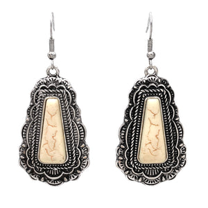 Western Howlite Concho Cabochon Trapezoid Earrings