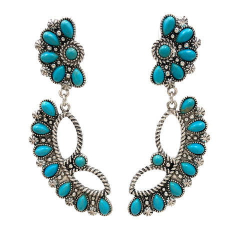 Turquoise Teardrop Cabochon Western Floral Ear Climber Earrings