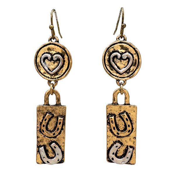 Heart and Horseshoe Western Earrings