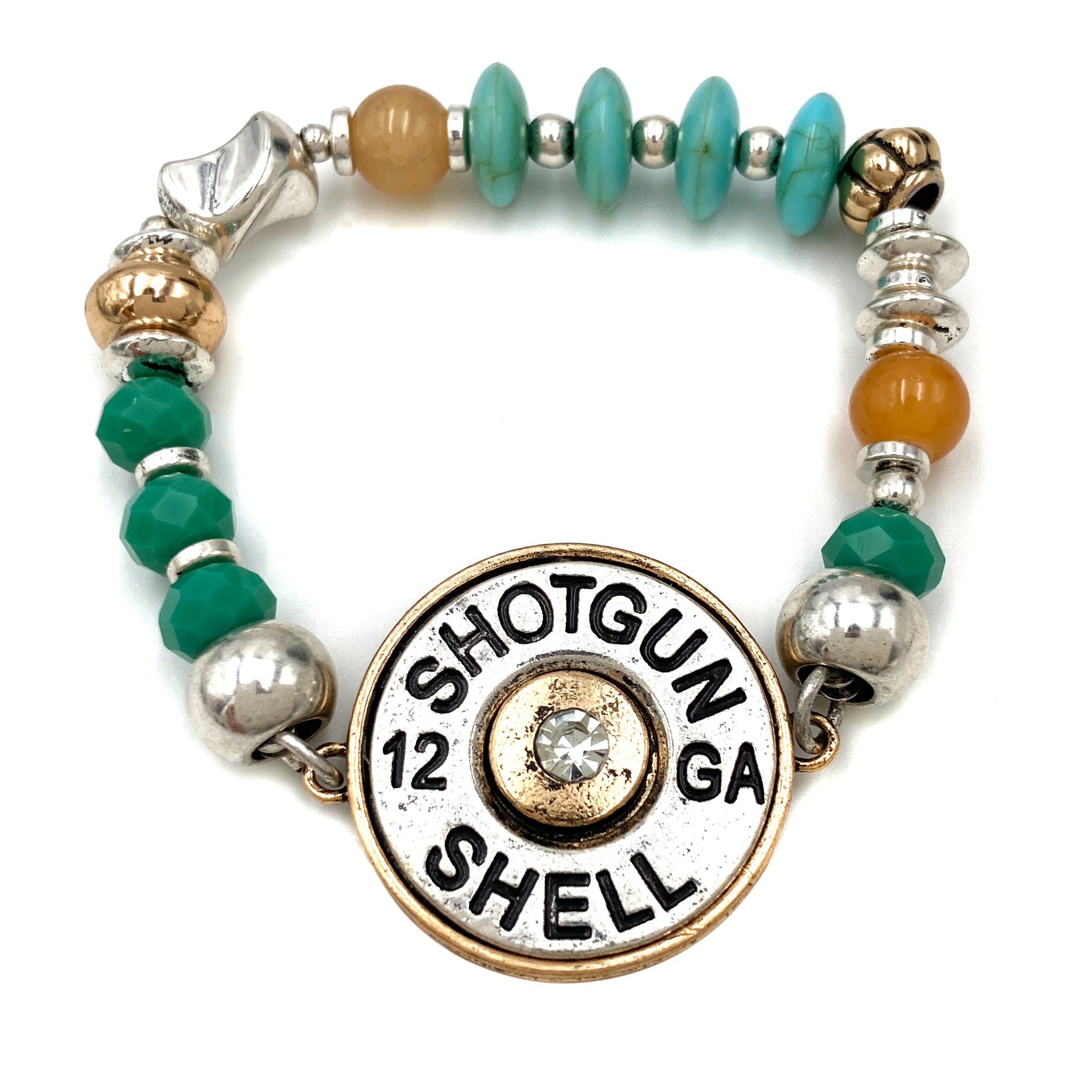 Shotgun Shell Bullet Turquoise Beads Stretch Bracelet