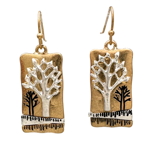 Two Tone Metal Tree Earrings