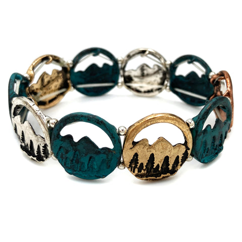 Patina Gold Wilderness Mountain Cutout Stretch Bracelet