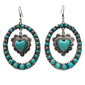 Heart Charm Turquoise Western Large Oval Earrings