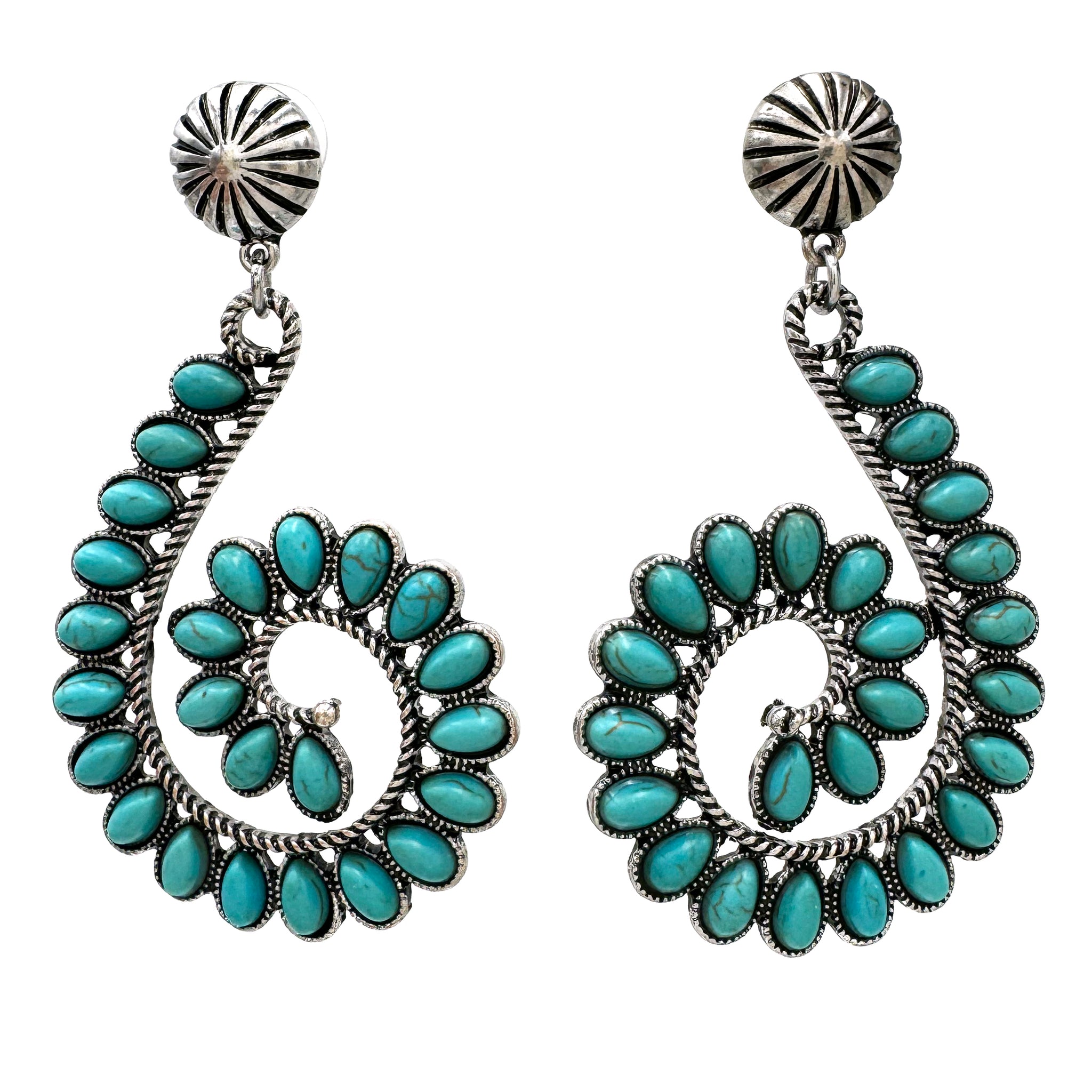 Turquoise Vine Leaf Spiral Earrings