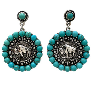 Buffalo Coin Turquoise Stud Earrings