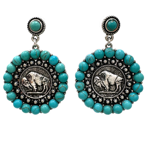 Buffalo Coin Turquoise Stud Earrings