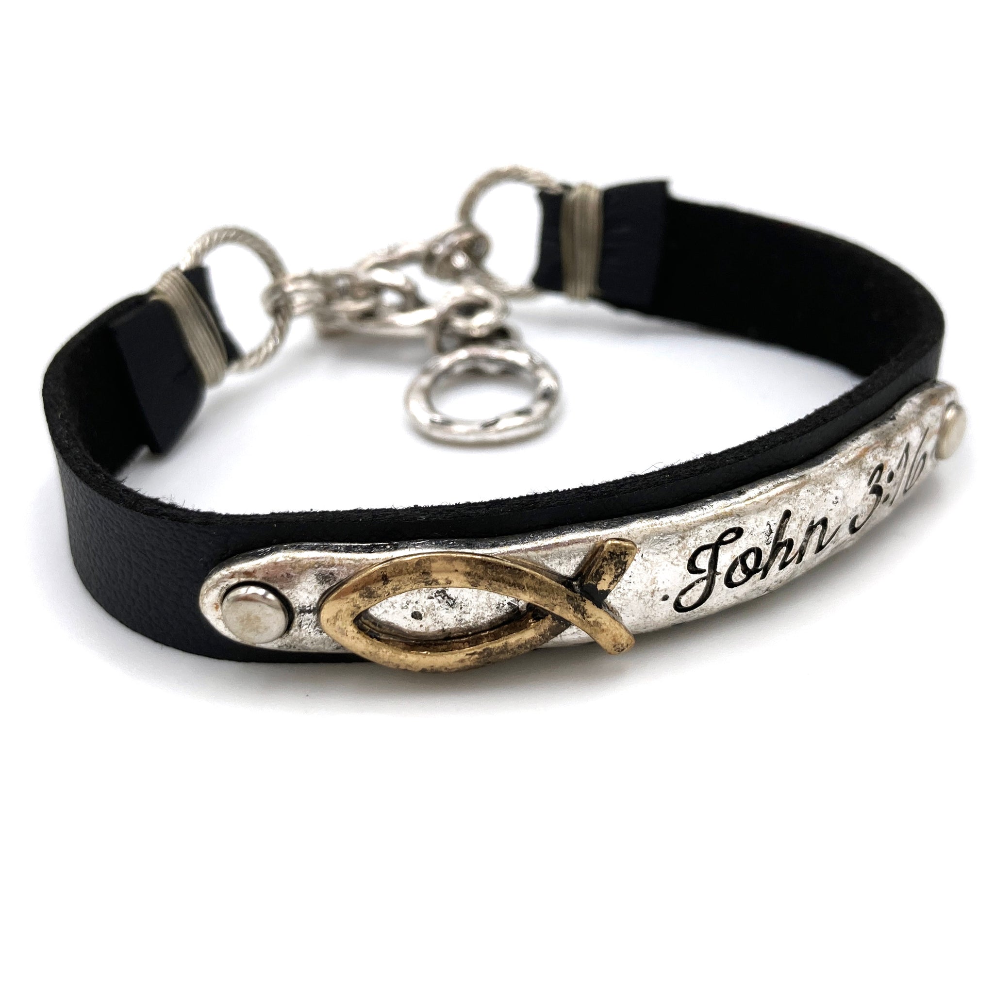 John 3:16 Ichthys Leather Wrap Bracelet