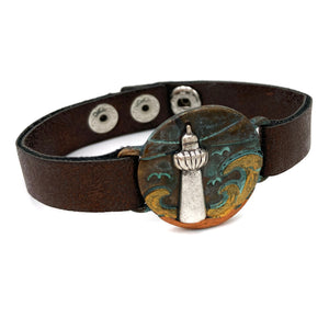 Lighthouse By The Sea Leather Wrap Bracelet