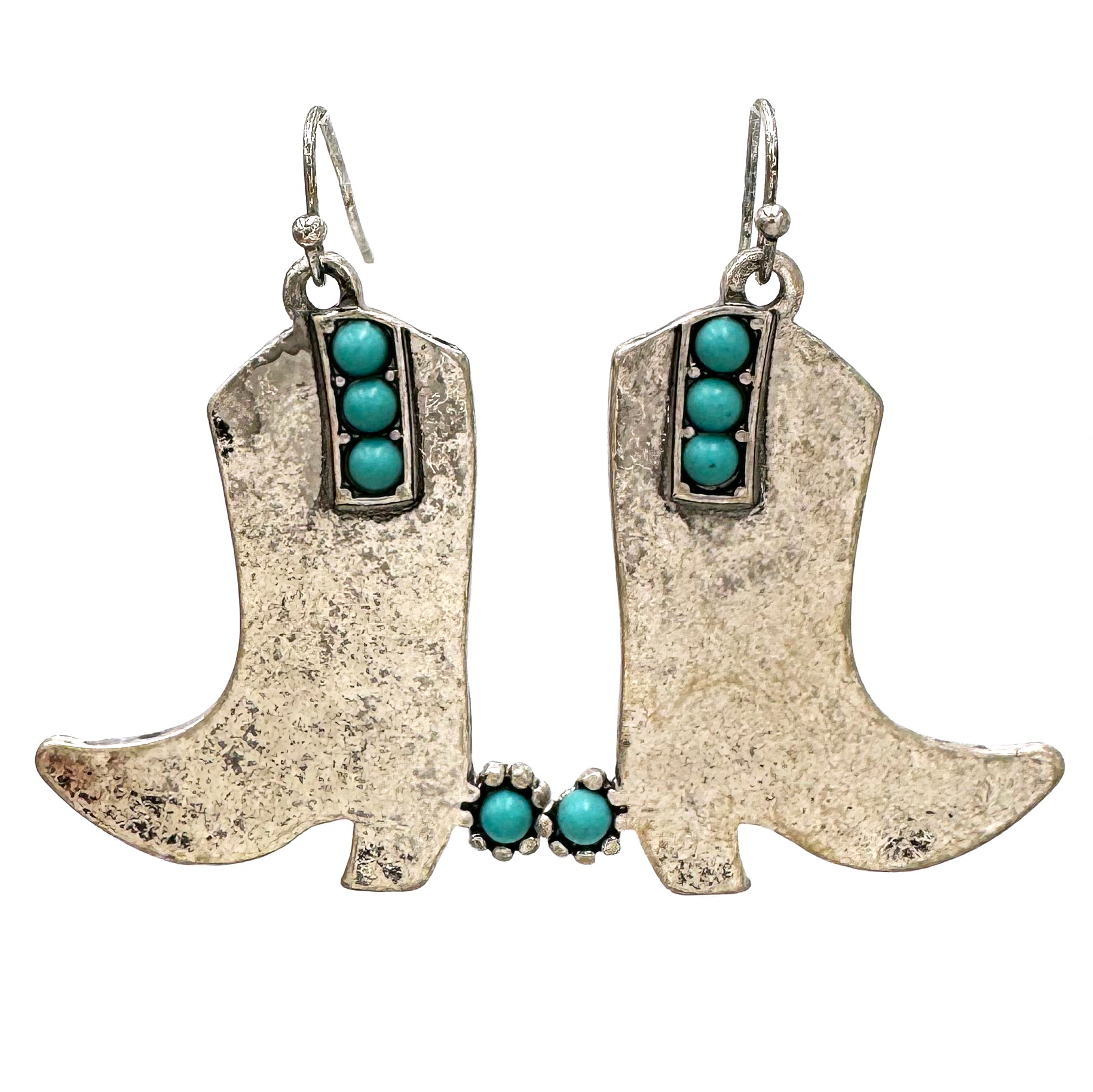 Metal Plate Cowboy Boots with Turquoise Earrings