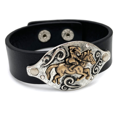 Western Cowgirl Horse Rider Leather Wrap Bracelet