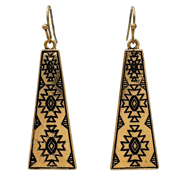 Native Aztec Gold and Silver Trapezoid Earrings