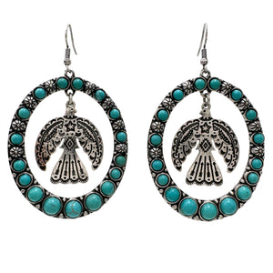 Thunderbird Charm Turquoise Western Large Oval Earrings