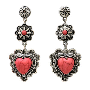 Pink Heart Western Dangle Earrings