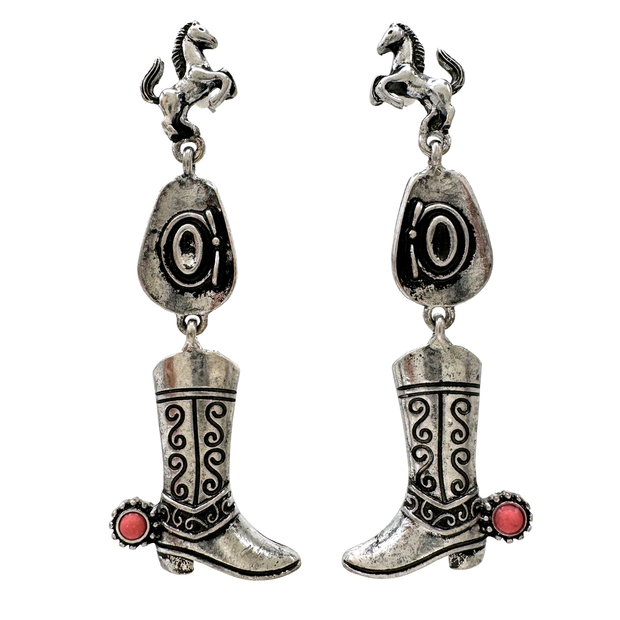 Cowboy Hat Boots and Horse Dangle Earrings