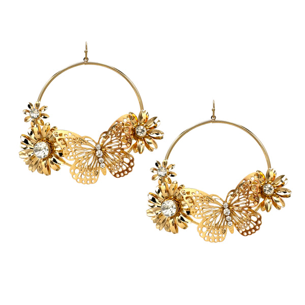 Butterfly Flowers Large Fashion Hoop Earrings