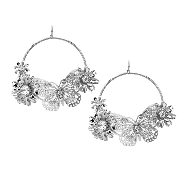 Butterfly Flowers Large Fashion Hoop Earrings