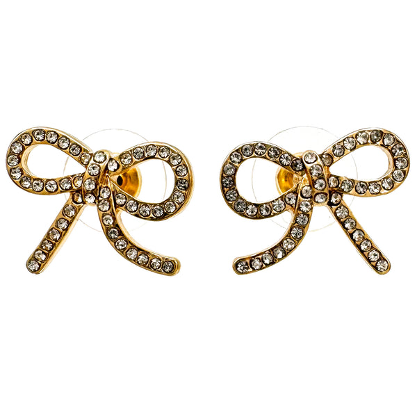 Ribbon Rhinestone Stud Earrings