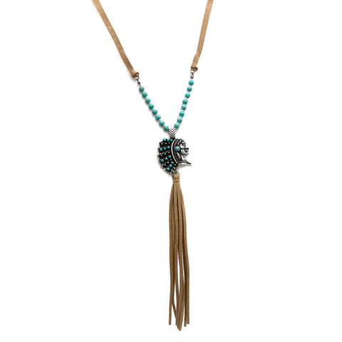 Chieftain Pendant Suede Tassel Bohemian Necklace