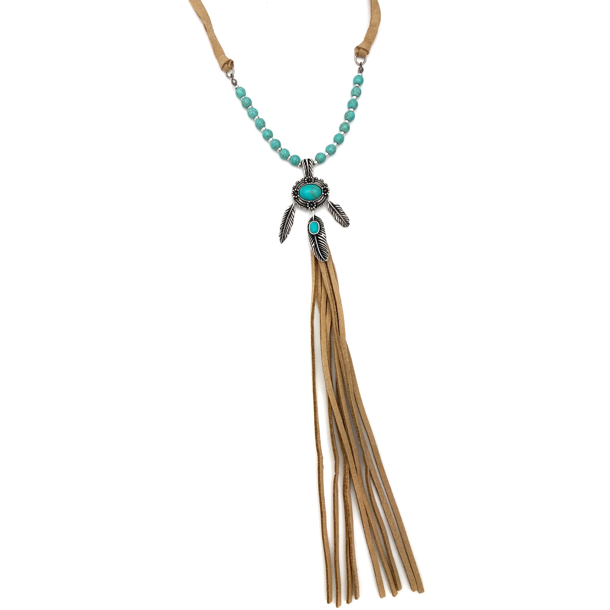 Feather Pendant Suede Tassel Bohemian Necklace