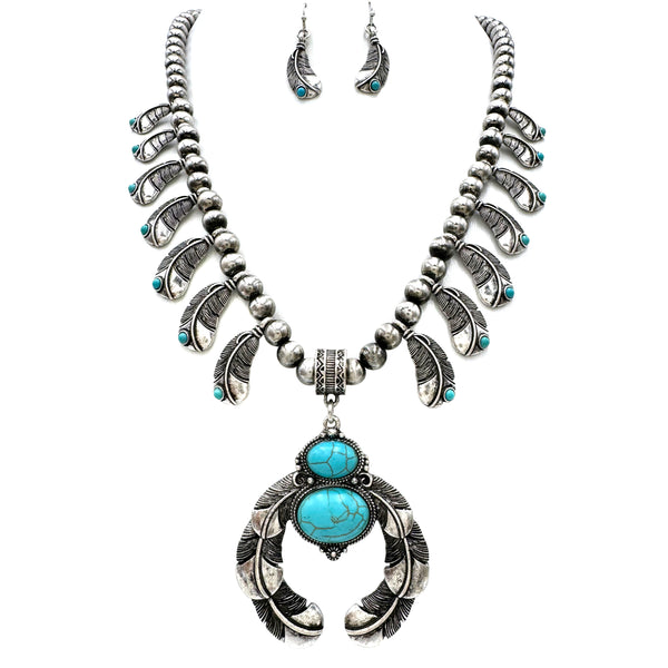 Feather Squash Blossom Native Navajo Necklace Set