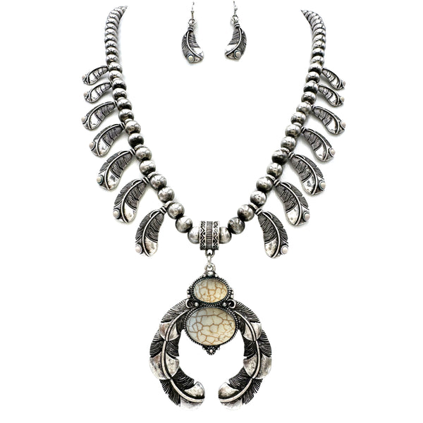 Feather Squash Blossom Native Navajo Necklace Set