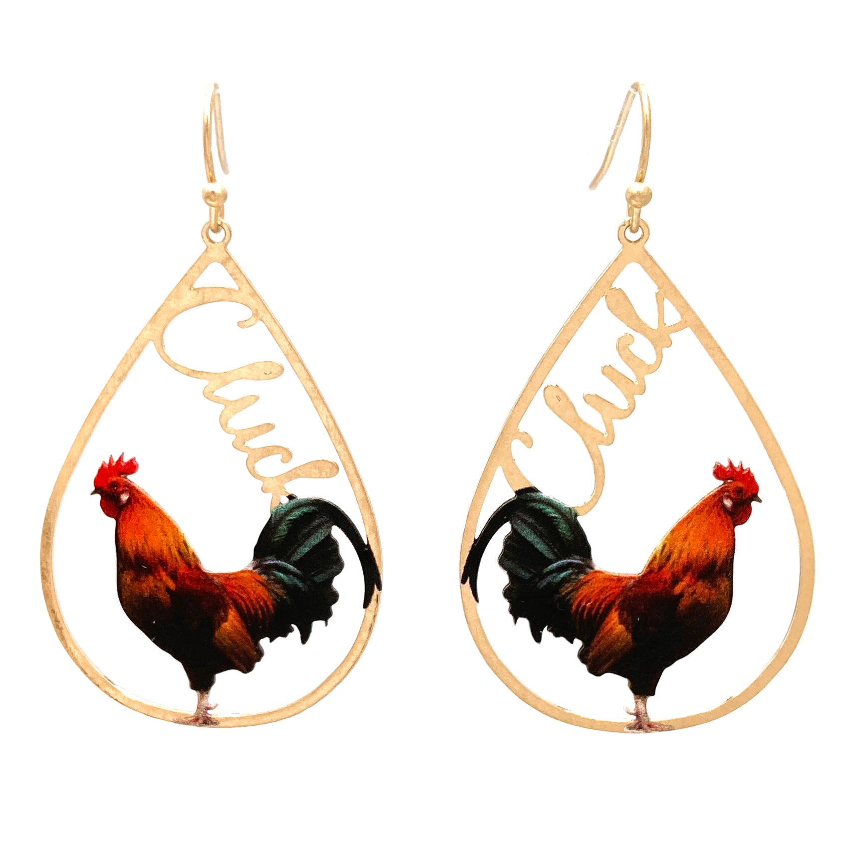 Rooster Cluck Gold Earrings