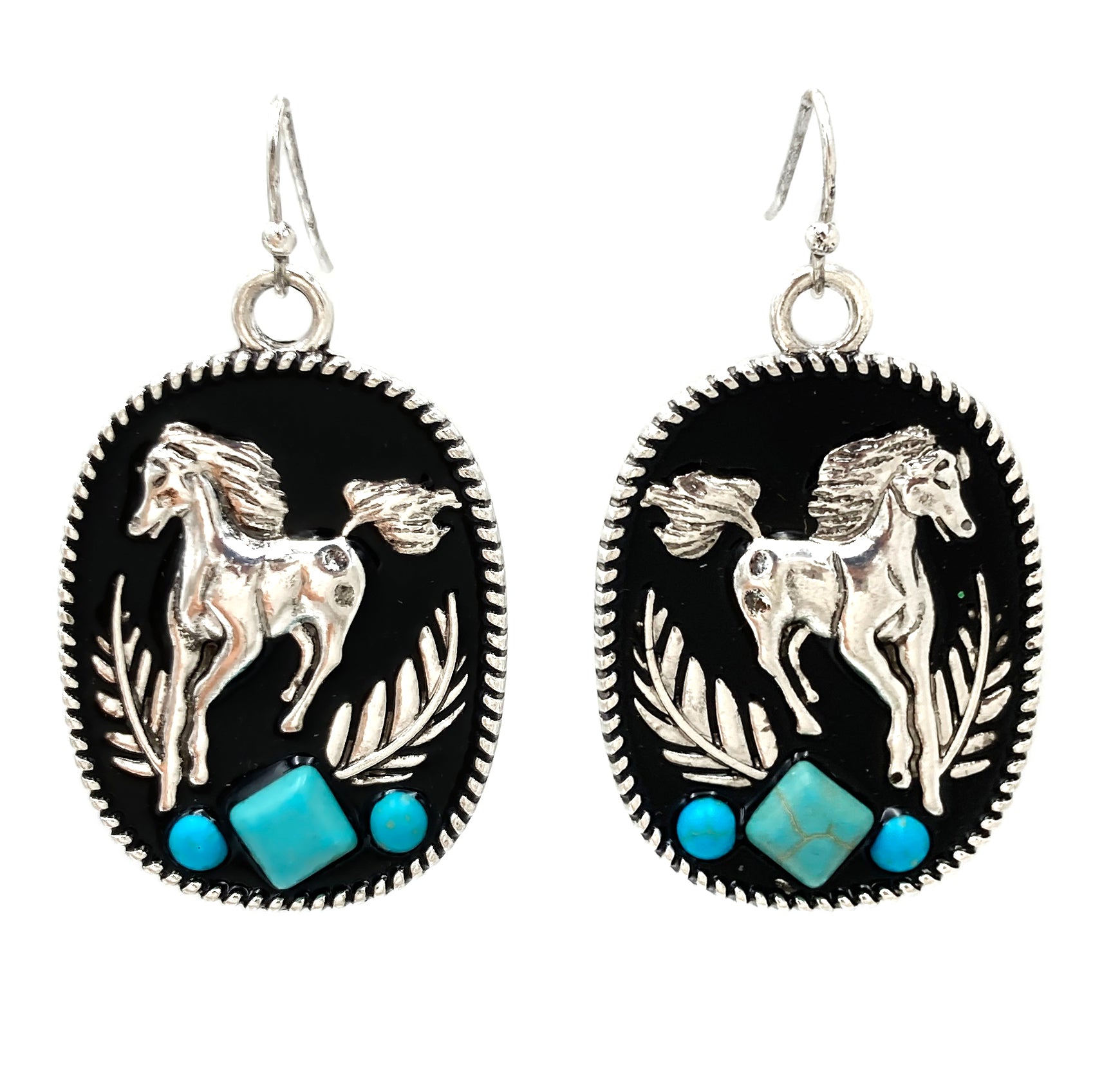 Western Horse Turquoise Black Earrings