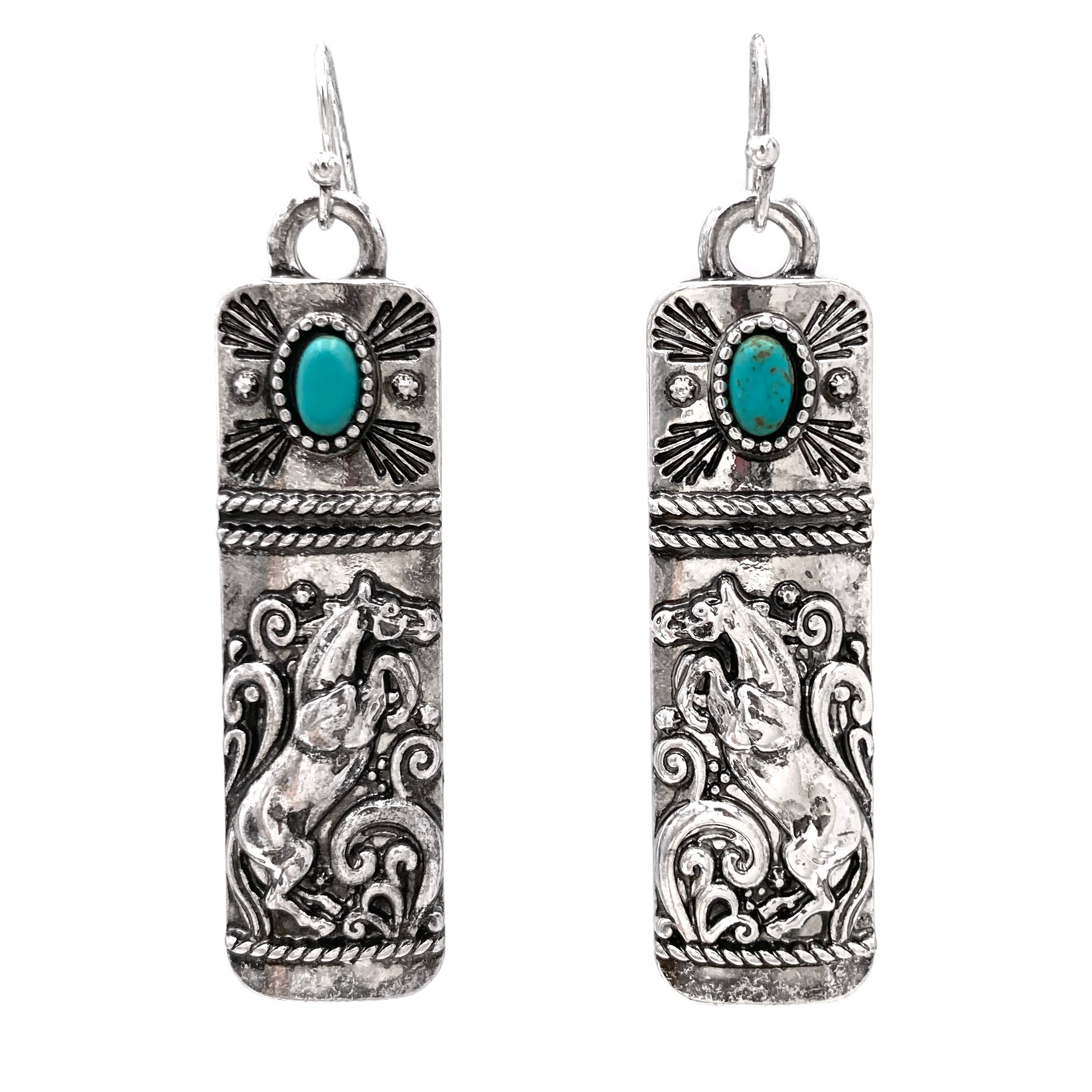 Western Horse Native Tribal Turquoise Bar Earrings