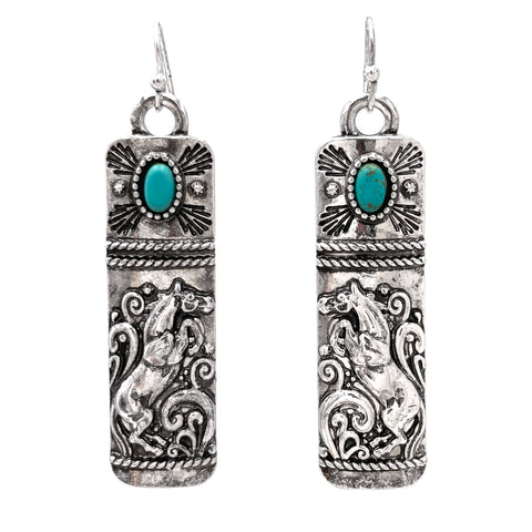 Western Horse Native Tribal Turquoise Bar Earrings