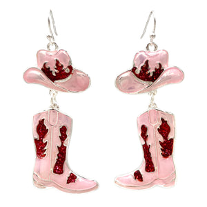 Cowboy Hat and Boots Pink Shaped Epoxy Earrings