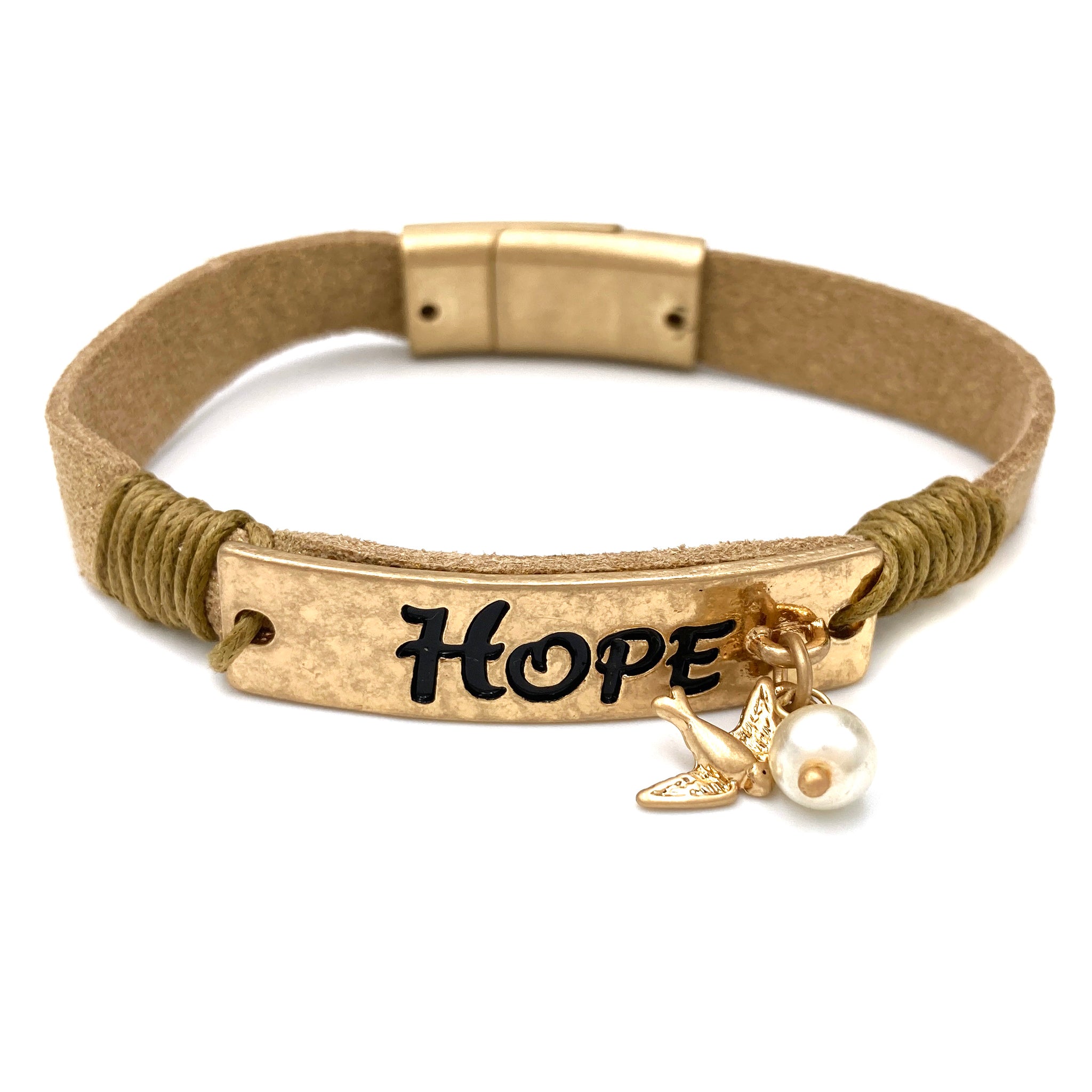 Hope Dove Gold Pu Leather Wrap Bracelet