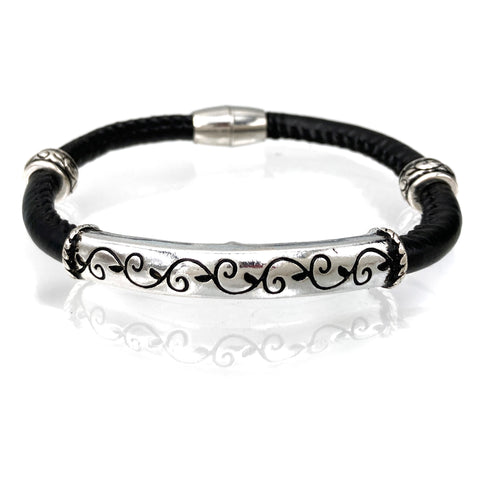 Vine and Leaves Rope Wrapped PU Leather Cord Bracelet